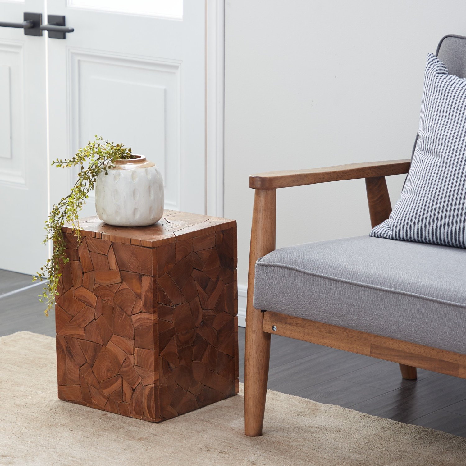Loon Peak® Teak Wood Handmade Square Block Side End Brown